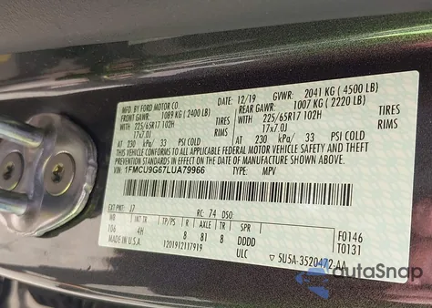 2020 Ford Escape Se from USA, damaged, VIN 1FMCU9G67LUA79966